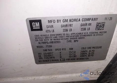 2021 Chevrolet Trailblazer Fwd Lt z USA, uszkodzony, nr VIN KL79MPSL4MB102923